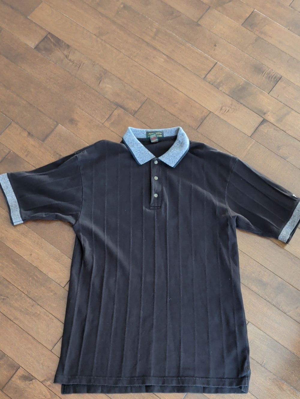 Vintage Ash City Black Polo with Heather Gray Contrast Collar and Cuffs Large